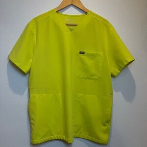 Figs Men's Short-Sleeve V-Neck Top in Neon Yellow
